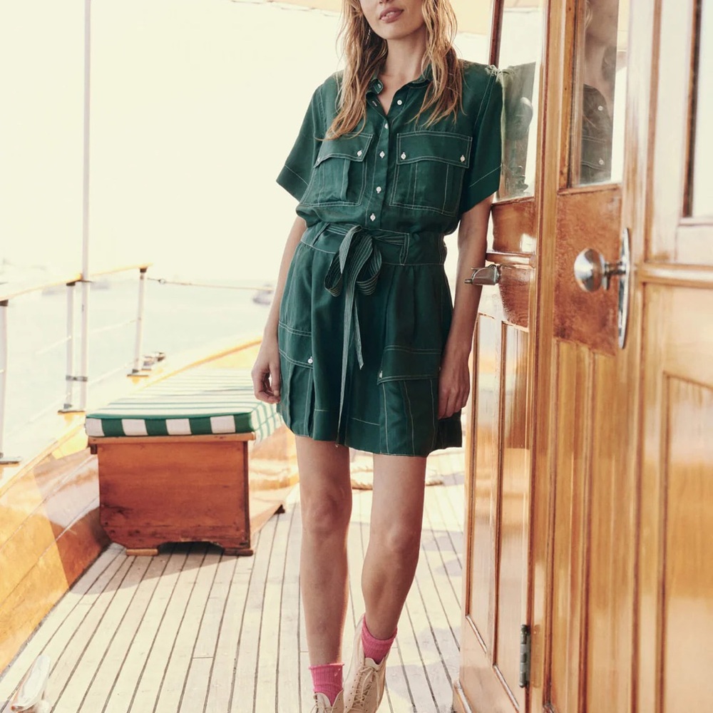 THE GREAT. Deep sea green teal set. 100% silk